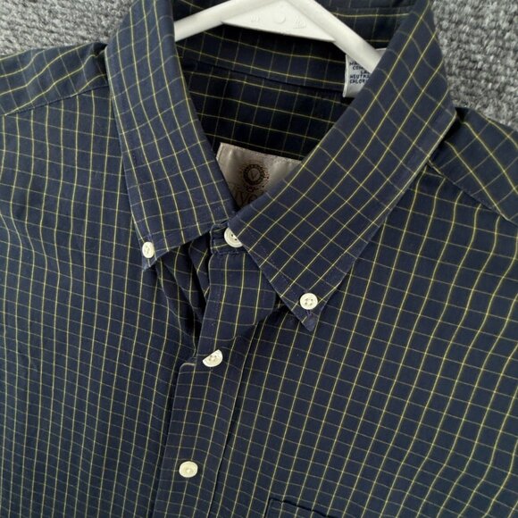 Viyella Green Blue Check Button Up Shirt Medium Cotton USA Made Long Sleeve - Picture 3 of 15